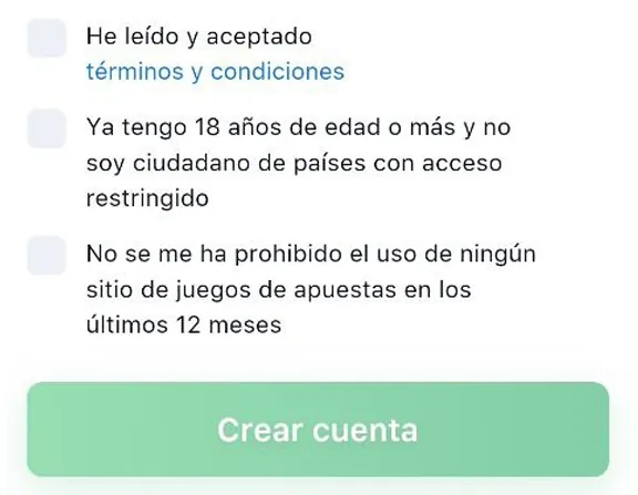 Botón de confirmación para el registro en 1Win.