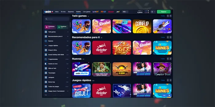 1win casino sección juegos